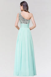 Sparkly One-shoulder Ruffle Long Bridesmaid Dresses with Sequined Top-27dress